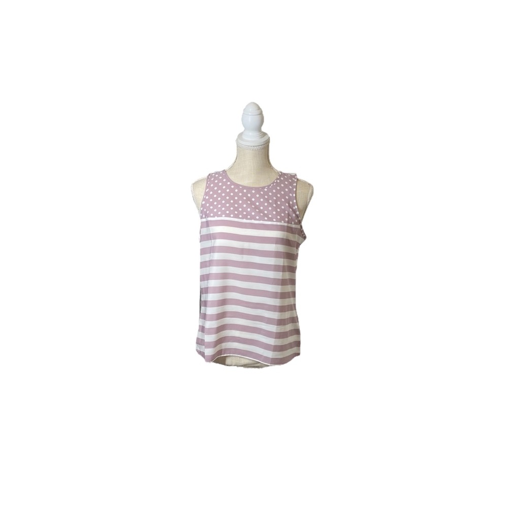 Loft Size Purple and White Striped with Polka Dot Accent Neckline Sleeveless Top